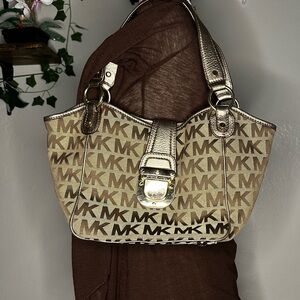Michael Kors Tan and Brown Logo Shoulder Bag